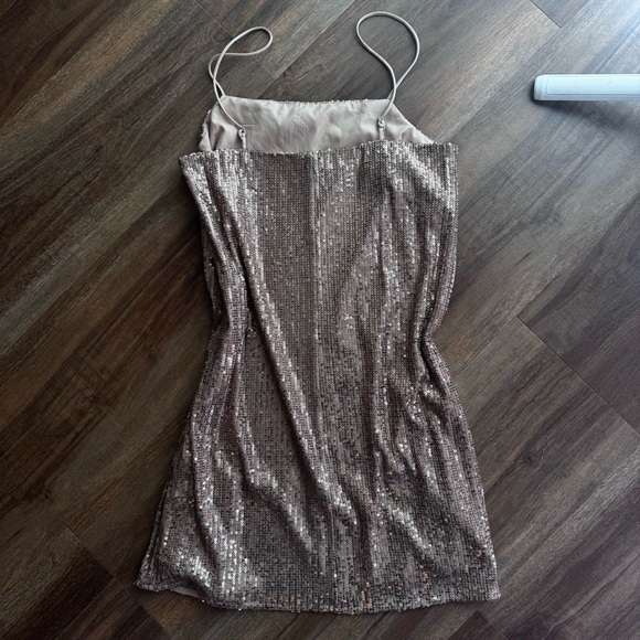 Banana Republic Champagne Gold Sequin Mini Party Halter Dress Adjustable Strap - Picture 3 of 8